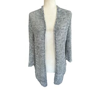 Eileen Fisher Cardigan Sweater PM Knit Scandi Quiet Luxury Minimalist Gray